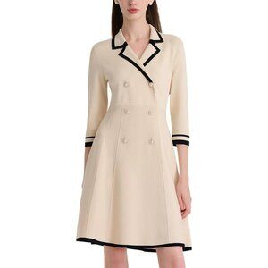 Women White Button up 3/4 Sleeve Knit Dresses for Teacher Work Business